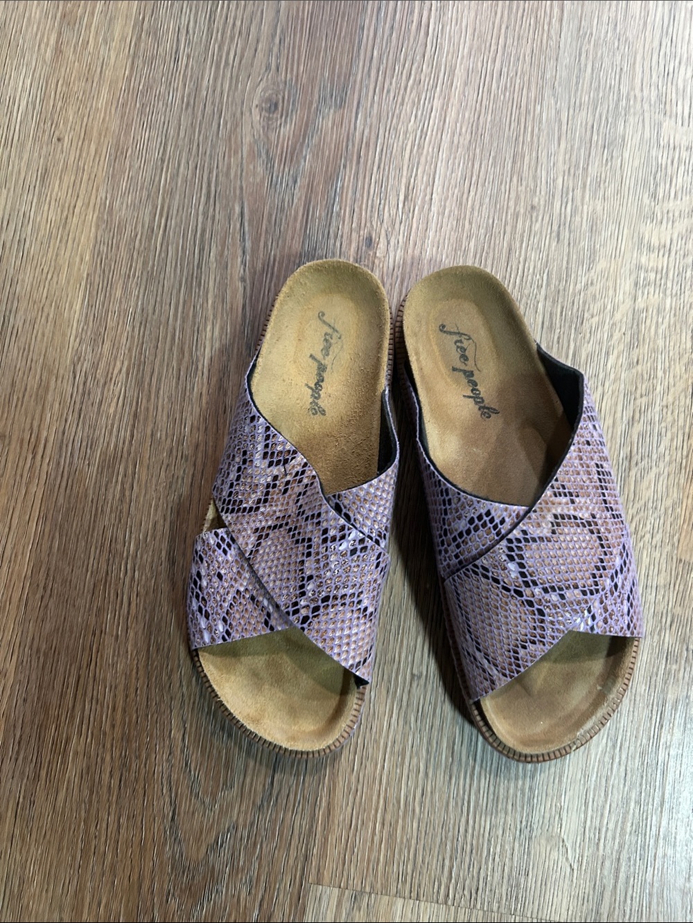 Free People Lilac Snake-Print Crossover Slide Sandals